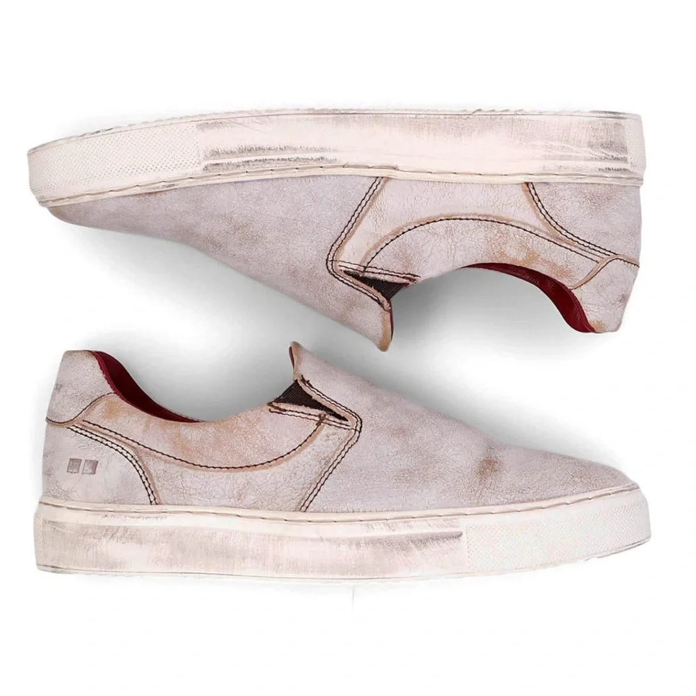Bed Stu Women's Slip-On Sneakers in Taupe with Red Lining